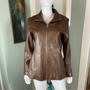 Marc Andrew New York Women's Brown Leather Zip-Front Jacket Coat Medium M
